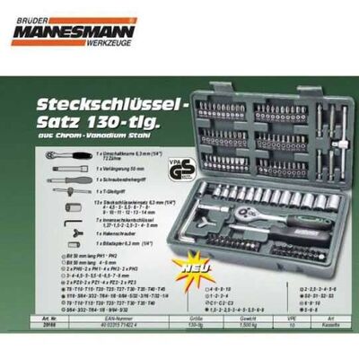 Mannesmann 29166 Socket Wrench Insert Set, 130 Pcs, 6.3 mm - 1/4