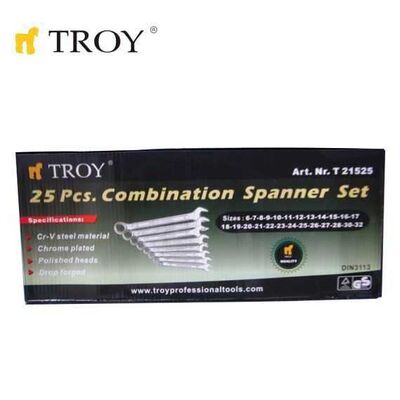 TROY 21525 Combination Spanner Set - 25Pcs, 6-32mm