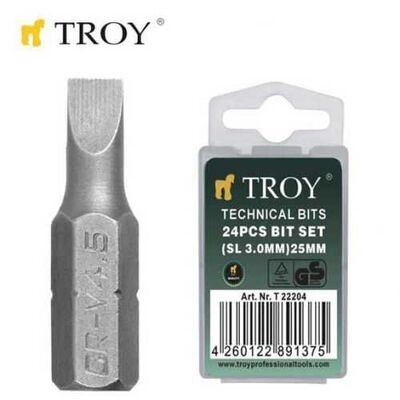 TROY 22204 Bits Uç Seti (Düz 3,0x25mm, 24 Adet)