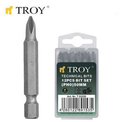 TROY 22222 Bits Uç Seti (PH2x50mm, 12Adet)