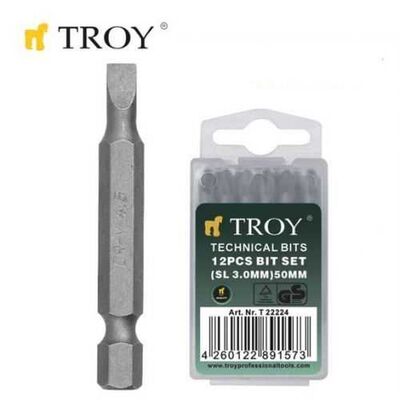 TROY 22227 Bits Uç Seti (Düz 5,0x50mm, 12Adet)