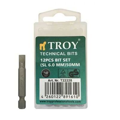 TROY 22228 Bits Uç Seti (Düz 6,0x50mm, 12Adet)