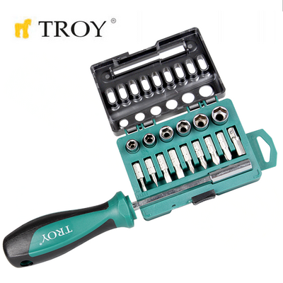 TROY 22316 Replaceable Bit Socket Screwdriver, 16Pcs