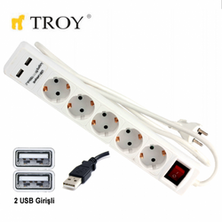 TROY - TROY 24025 5 Way Extension Cord w. USB