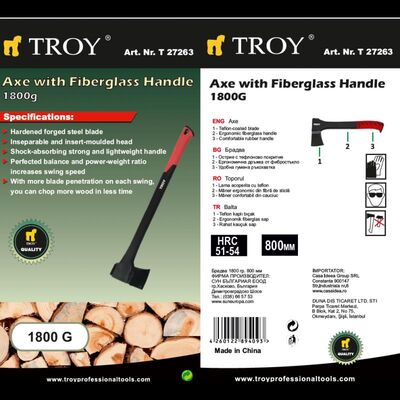 TROY 27263 Axe with Fiberglass Handle 1800g